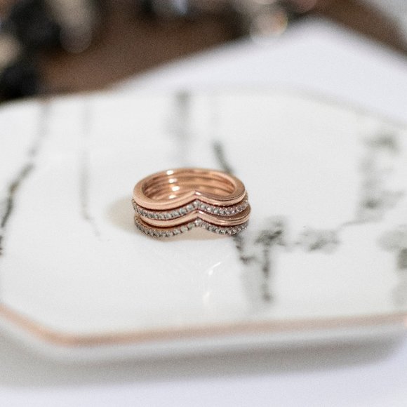 3 PANDORA ROSE GOLD WISHBONE RINGS - Picture 2 of 6